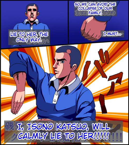 kouno (masao), wakame-chan, hard-translated, tagme, third-party edit, translated, collared shirt, comic, jojo pose, shirt