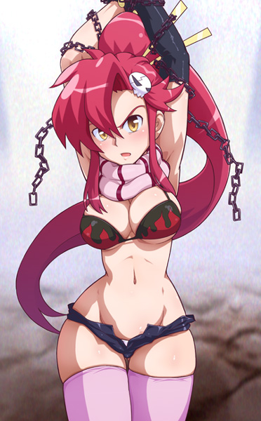 yorozuya hyakuhachi, yoko littner, original, tengen toppa gurren lagann, 00s, bikini, bikini top only, micro shorts, shorts, solo, swimsuit, thighhighs