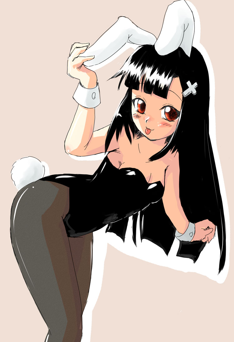 sechisu, zange, kannagi, 00s, 1girl, :p, animal ears, fake animal ears, female focus, leotard, pantyhose, playboy bunny, rabbit ears, solo, tongue, tongue out