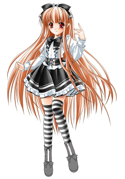 kamiya tomoe, 1girl, blonde hair, female focus, gothic lolita, lolita fashion, solo, thighhighs
