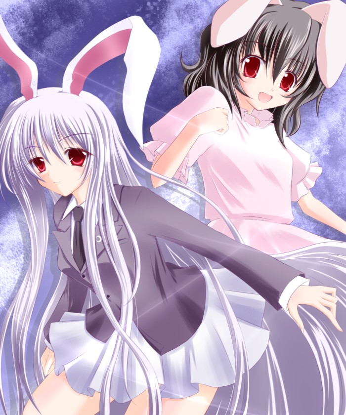 shirotsuki kouta, inaba tewi, reisen udongein inaba, touhou, 2girls, animal ears, female focus, long hair, multiple girls, rabbit ears, rabbit girl, very long hair