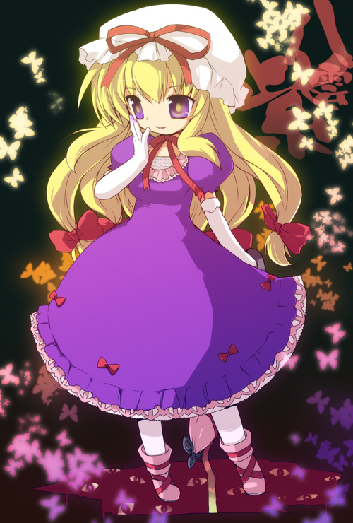 kamiyoshi rika, yakumo yukari, touhou, 1girl, blonde hair, elbow gloves, female focus, gloves, solo, white gloves