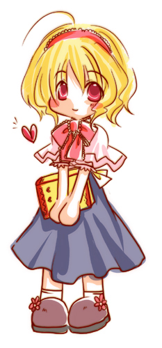 futami yayoi, alice margatroid, touhou, lowres, 1girl, blonde hair, capelet, female focus, hairband, short hair, solo