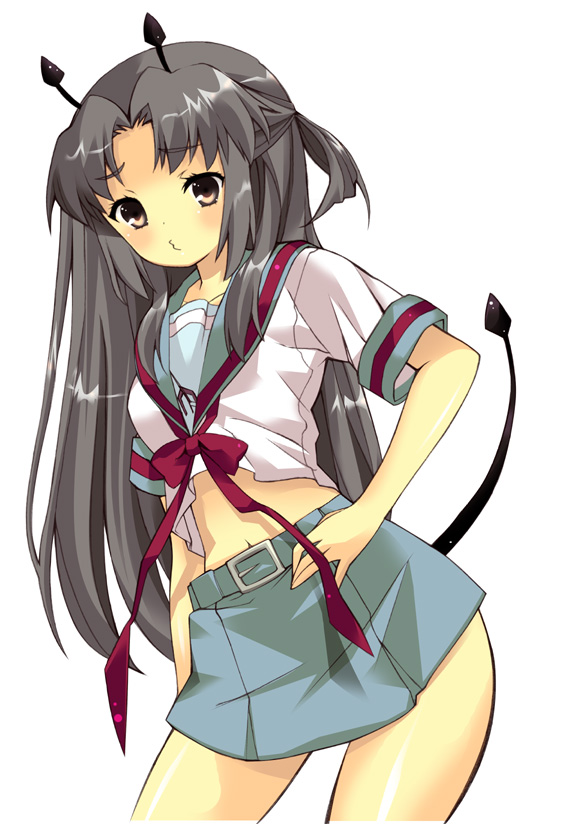 yuutarou, asakura ryoko, suzumiya haruhi no yuuutsu, 00s, 1girl, female focus, half updo, school uniform, serafuku, solo, tail