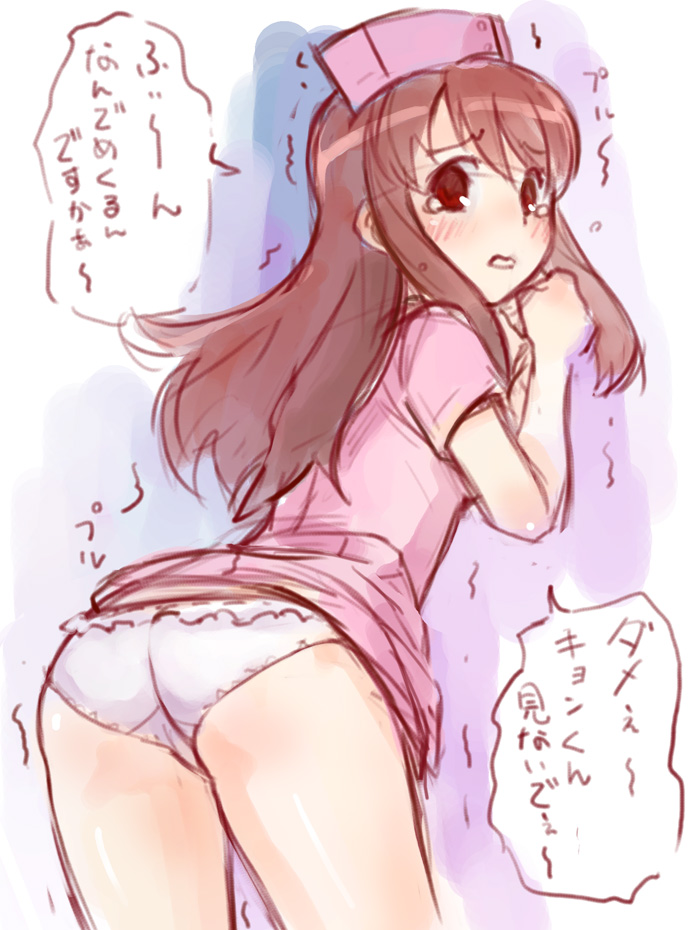 ha-ru, asahina mikuru, suzumiya haruhi no yuuutsu, 00s, ass, nurse, panties, sketch, solo, underwear