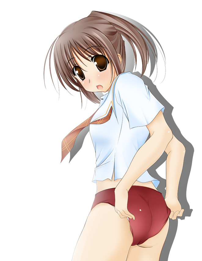shio, sakino asuka, kimi kiss, adjusting buruma, adjusting clothes, buruma, school uniform, serafuku, solo