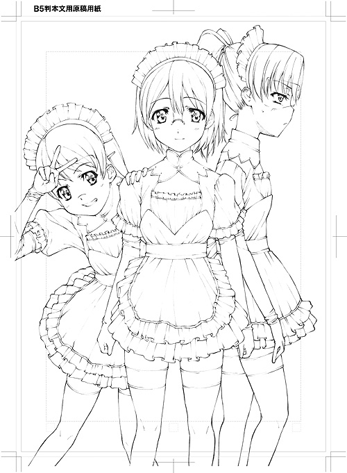 yoshida inuhito, amasawa yuuko, hashimoto fumie, okonogi yuuko, dennou coil, 00s, glasses, greyscale, maid, monochrome, short hair, thighhighs, twintails, zettai ryouiki