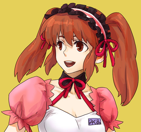 karakuri chouchou, koaki, asahina mikuru, suzumiya haruhi no yuuutsu, lowres, 00s, 1girl, brown hair, female focus, maid headdress, official alternate hairstyle, ribbon, solo, twintails
