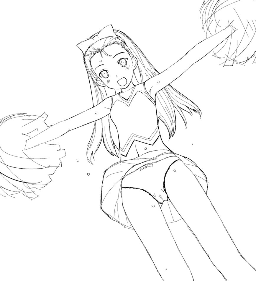 a1 (initial-g), minase iori, idolmaster, idolmaster (classic), idolmaster 1, 00s, cheerleader, greyscale, monochrome, panties, solo, underwear