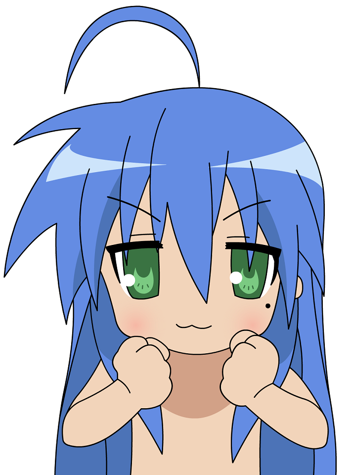 izumi konata, lucky star, derivative work, vector trace, 00s, 1girl, female focus, mole, mole under eye, nude, solo