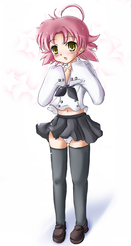 kyabesuke, kogami akira, lucky star, 00s, 1girl, alternate legwear, black thighhighs, female focus, panties, pantyshot, school uniform, serafuku, solo, thighhighs, underwear, zettai ryouiki