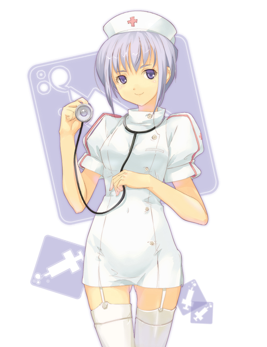 dasoku sentarou, original, 1girl, female focus, garter straps, hat, nurse, nurse cap, solo, stethoscope, thighhighs, white thighhighs, zettai ryouiki