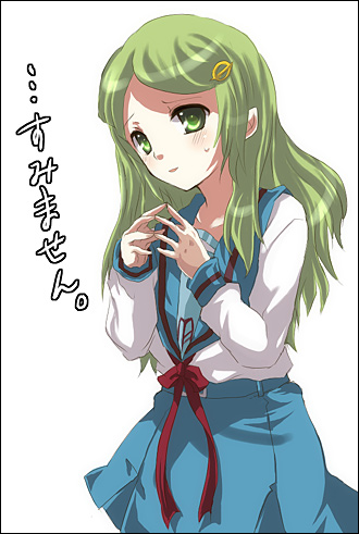 inui nagi, kimidori emiri, suzumiya haruhi no yuuutsu, lowres, 00s, 1girl, female focus, school uniform, serafuku, solo