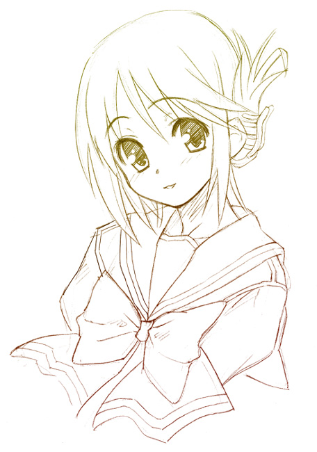 komaki manaka, to heart (series), to heart 2, 00s, 1girl, female focus, folded ponytail, monochrome, solo, yellow theme