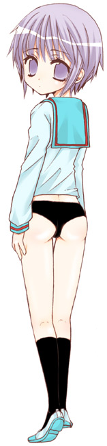 yunico, nagato yuki, suzumiya haruhi no yuuutsu, 00s, panties, school uniform, serafuku, solo, underwear