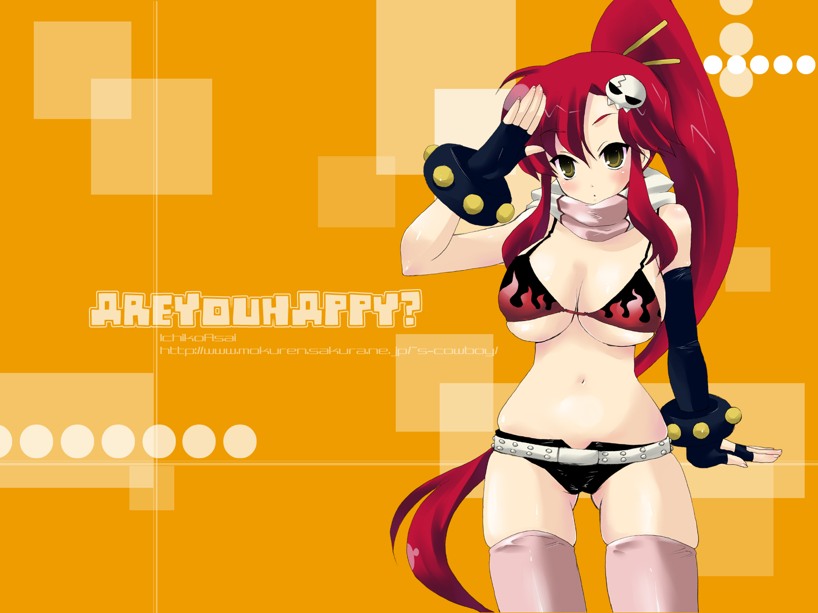 asai ichiko, yoko littner, tengen toppa gurren lagann, highres, 00s, bikini, bikini top only, short shorts, shorts, solo, swimsuit, thighhighs