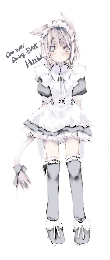 ganges gawa, ganges river, original, 1girl, animal ears, cat ears, cat tail, female focus, maid, solo, tail, thighhighs, zettai ryouiki