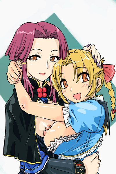 michael f91, 2girls, breast press, breasts, large breasts, multiple girls, nipples, small breasts, symmetrical docking, yuri