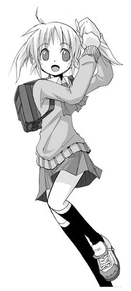 original, 1girl, female focus, greyscale, monochrome, school uniform, serafuku, solo, twintails