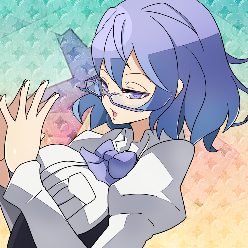 roy payne, mikagura mirei, digimon, digimon world re:digitize, glasses, purple eyes, purple hair, ribbon, short hair