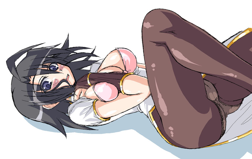 morimoto kiyona, original, 1girl, black hair, blue eyes, blush, bra, breasts, crotch seam, female focus, large breasts, lingerie, panties, panties under pantyhose, pantyhose, solo, underwear
