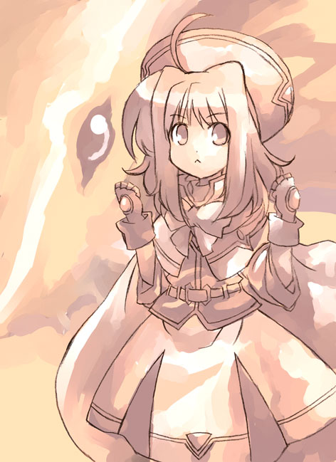 kouno hikaru, caro ru lushe, friedrich (nanoha), kerykeion (nanoha), lyrical nanoha, mahou shoujo lyrical nanoha, mahou shoujo lyrical nanoha strikers, uniform, 00s, 1girl, :<, ahoge, belt, beret, bow, cape, coat, dragon, female focus, fingerless gloves, gauntlets, gloves, hat, long hair, looking at viewer, magical girl, monochrome, neck ribbon, pink theme, ribbon, serious, skirt, skirt set, solo, standing