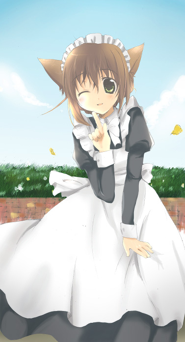 kayune niu, air (visual novel), tagme, 00s, animal ears, braid, braided bun, cat ears, hair bun, maid, solo
