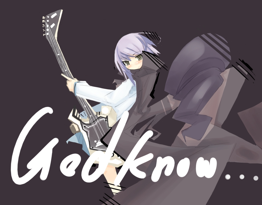 kanikama, nagato yuki, suzumiya haruhi no yuuutsu, 00s, bass guitar, cape, guitar, instrument, solo