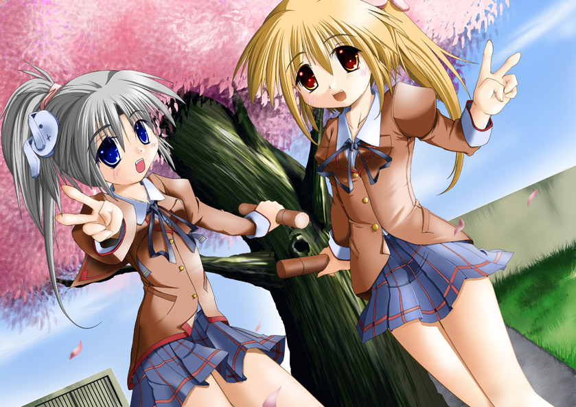 ramda, 2girls, cherry blossoms, graduation, multiple girls