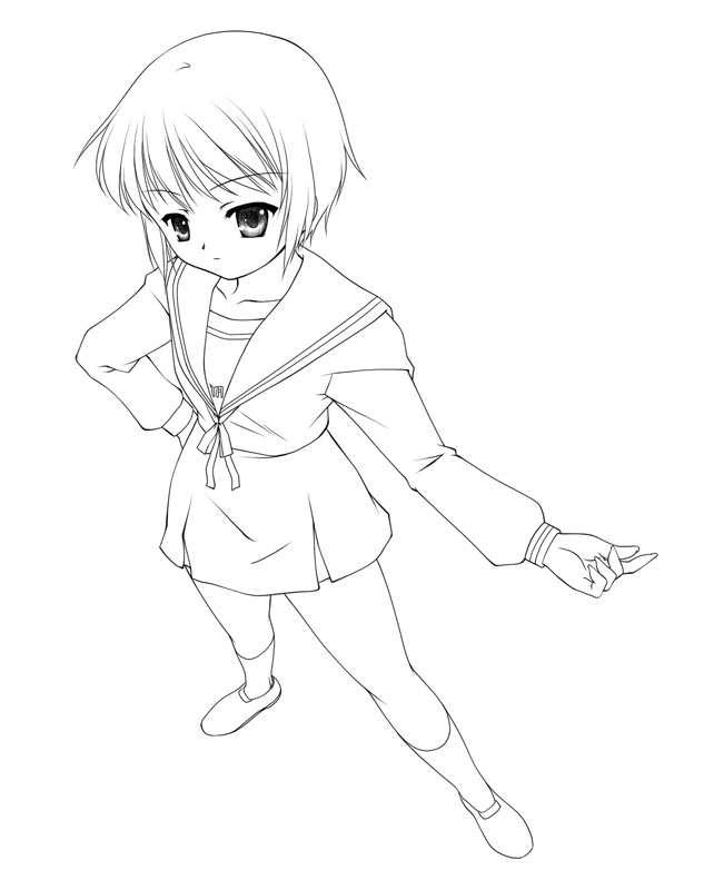 mashue, nagato yuki, suzumiya haruhi no yuuutsu, 00s, 1girl, female focus, greyscale, looking at viewer, monochrome, school uniform, serafuku, short hair, simple background, solo, white background