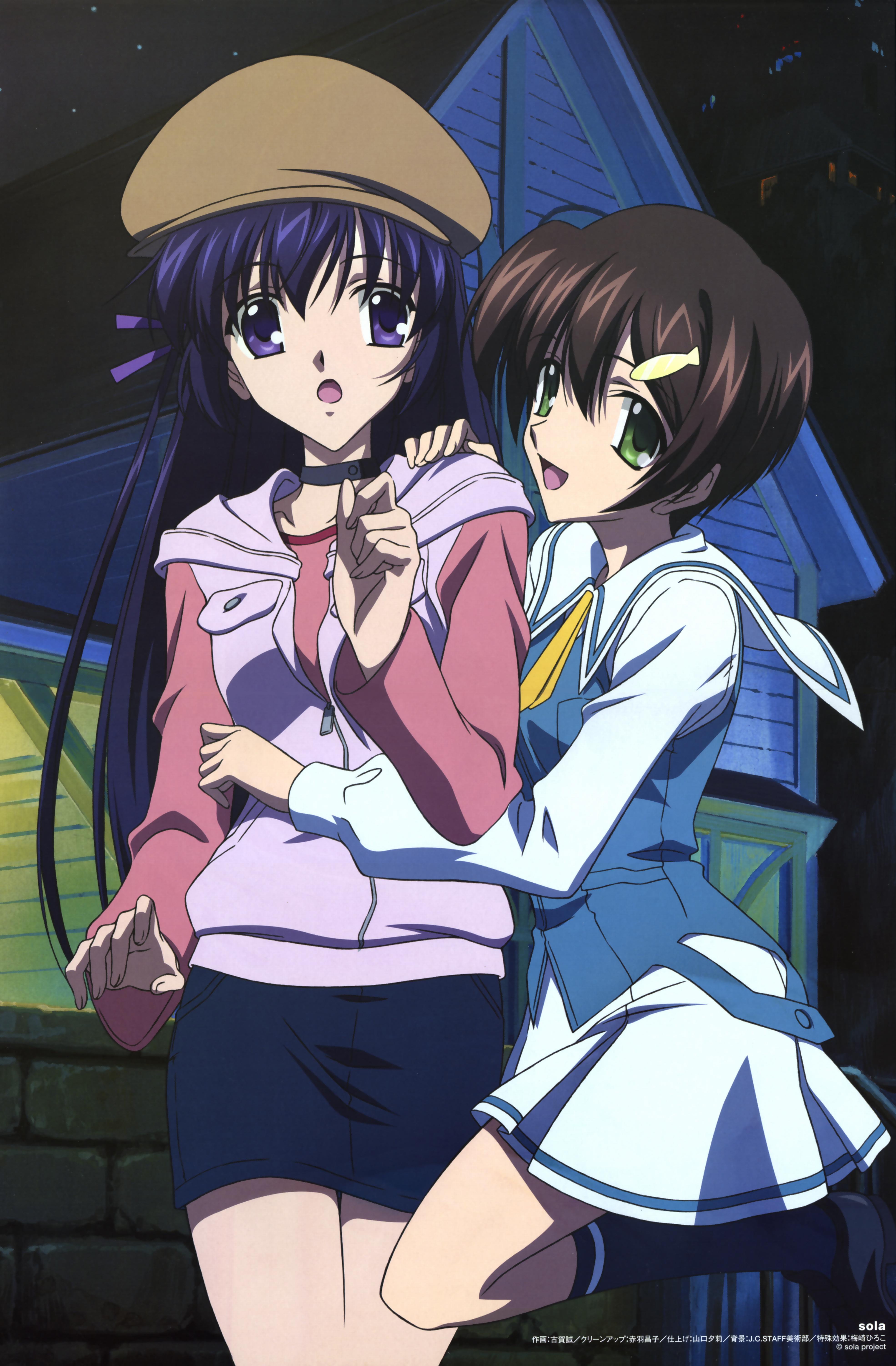 koga makoto, ishizuki mana, shihou matsuri, sola, absurdres, highres, scan, 00s, school uniform, serafuku