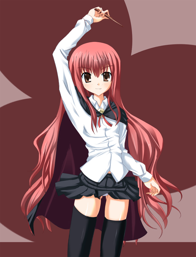 odaya, odayan, louise francoise le blanc de la valliere, zero no tsukaima, 00s, 1girl, cape, female focus, solo, thighhighs, wand, zettai ryouiki