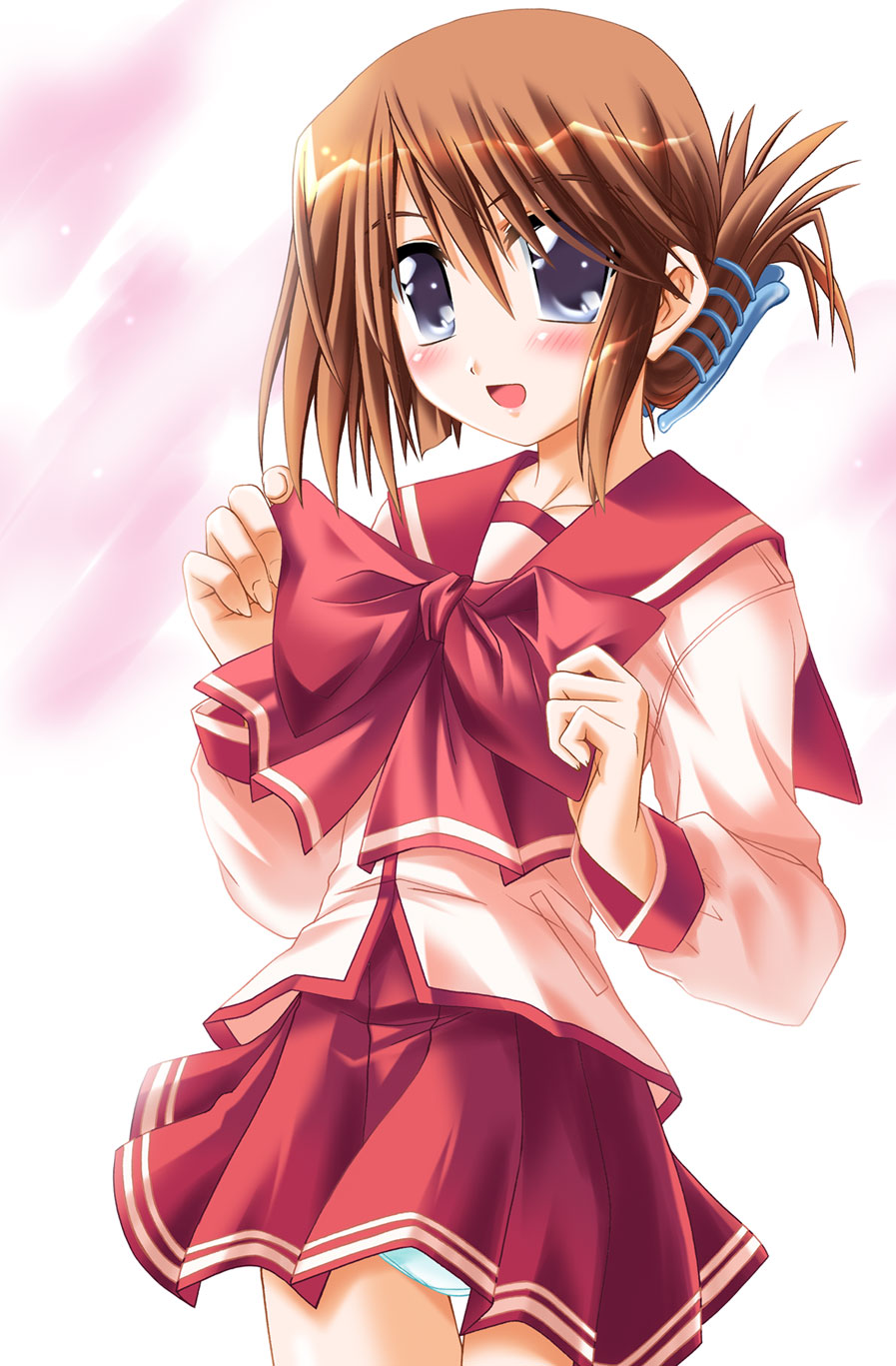 otoki raku, komaki manaka, to heart (series), to heart 2, highres, 00s, 1girl, female focus, folded ponytail, panties, pantyshot, school uniform, serafuku, solo, underwear