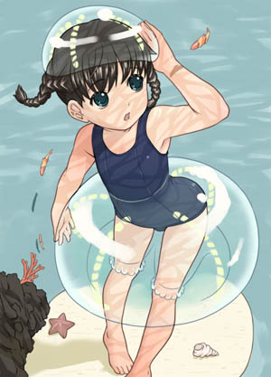 sakurafubuki nel, lowres, 1girl, barefoot, black one-piece swimsuit, feet, female focus, innertube, one-piece swimsuit, school swimsuit, solo, swim ring, swimsuit