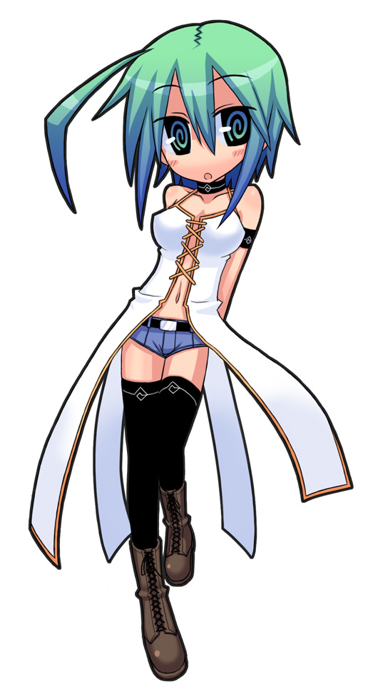 kurakumo nue, salami, salami (kurakumo nue), original, 1girl, @ @, ahoge, black thighhighs, boots, female focus, gradient hair, multicolored hair, solo, thighhighs
