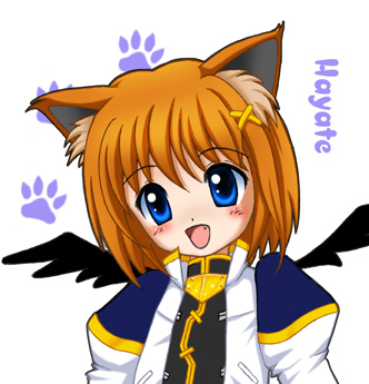 flipper, yagami hayate, lyrical nanoha, mahou shoujo lyrical nanoha, mahou shoujo lyrical nanoha strikers, lowres, 00s, 1girl, animal ears, cat ears, female focus, hair ornament, solo, x hair ornament