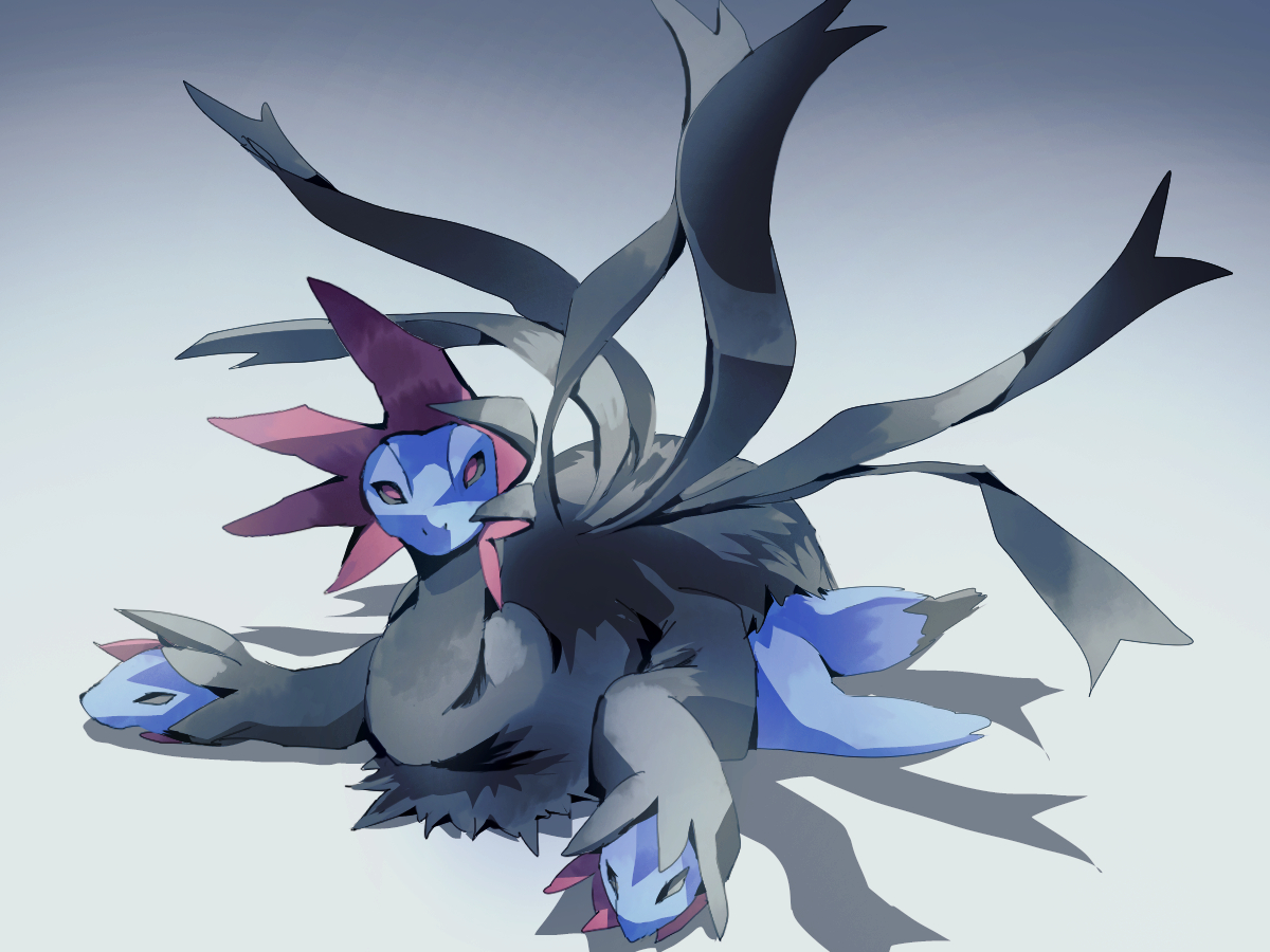 fusenryo, hydreigon, nintendo, pokemon, dragon, full body, gen 5 pokemon, lying, multiple heads, no humans, pokemon (creature), pokemon focus, red eyes, simple background, sleeping, solo, wings
