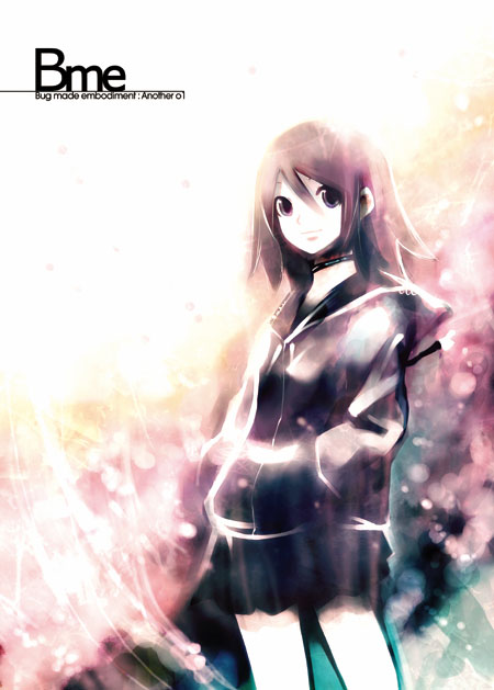 kei (keigarou), original, 1girl, acronym, brown eyes, brown hair, choker, english text, female focus, hood, hoodie, long hair, skirt, solo, standing