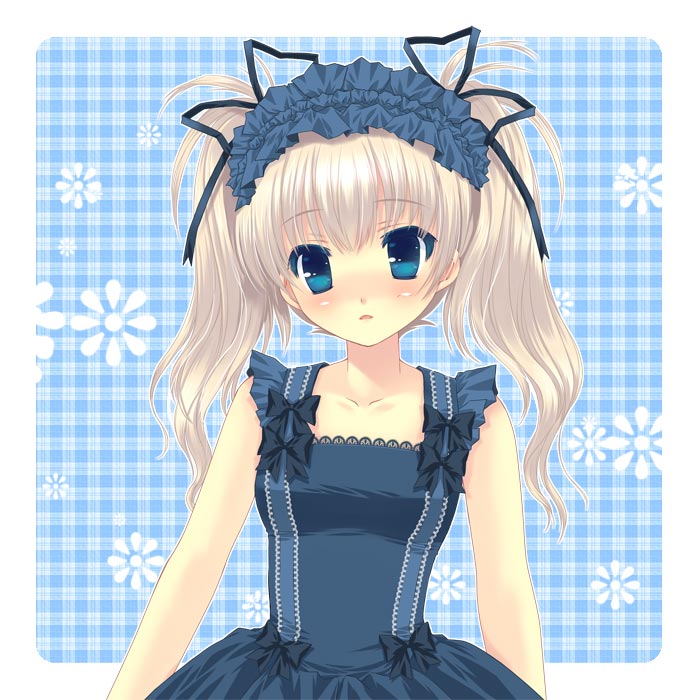 touto seiro, original, blonde hair, blue eyes, dress, goth fashion, gothic lolita, lolita fashion, long hair, ribbon, solo, twintails
