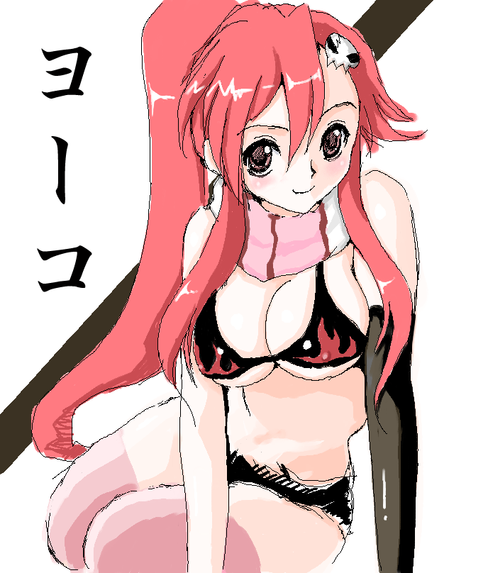 niwatori kokezou, yoko littner, tengen toppa gurren lagann, 00s, bikini, bikini top only, short shorts, shorts, sketch, solo, swimsuit, thighhighs