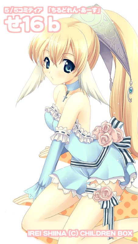 child-box, shiina irei, original, 1girl, blonde hair, female focus, flower, long hair, ponytail, solo