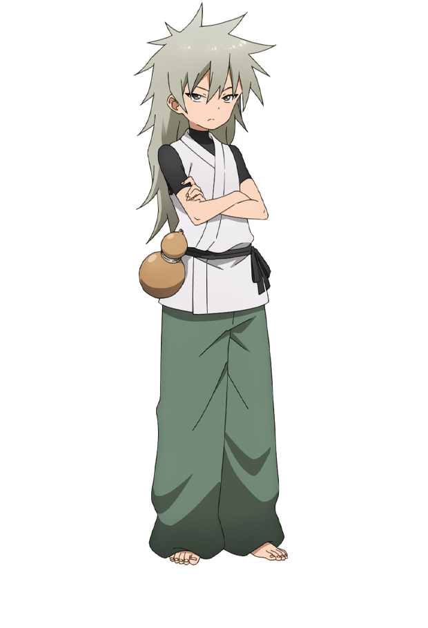 okuda yousuke, oniyuri (kunoichi tsubaki no mune no uchi), kunoichi tsubaki no mune no uchi, official art, 1girl, anime coloring, black sash, breasts, closed mouth, crossed arms, flat chest, full body, gourd, green hair, green pants, hair between eyes, japanese clothes, kimono, long hair, looking at viewer, ninja, pants, sash, sharp teeth, short sleeves, simple background, solo, standing, tachi-e, teeth, toenails, toes, transparent background, tsurime, v-shaped eyebrows, white kimono