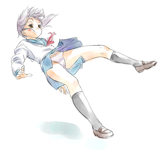yuuki keisuke, nagato yuki, suzumiya haruhi no yuuutsu, 00s, 1girl, female focus, panties, pantyshot, school uniform, serafuku, skirt, solo, underwear, white panties