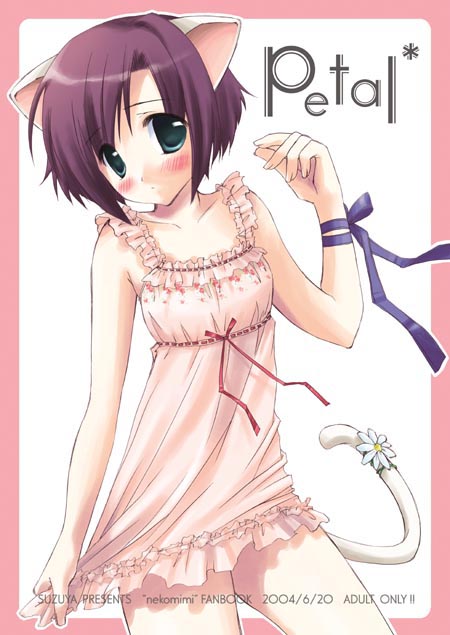 ryouka (suzuya), animal ears, blush, cat ears, cat tail, green eyes, lingerie, nightgown, solo, tail, underwear