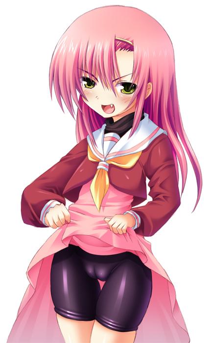 ichijou hitoshi, katsura hinagiku, hayate no gotoku!, 00s, bike shorts, cameltoe, clothes lift, dress, dress lift, loli, skirt, skirt lift, solo