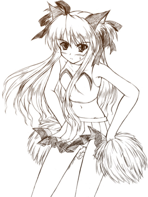 akimoto dai, shalon, quiz magic academy, animal ears, cat ears, cheerleader, greyscale, monochrome, sketch, solo
