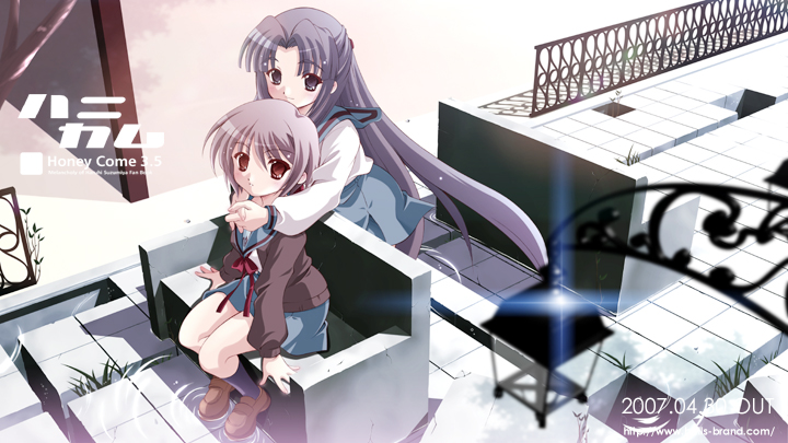 izumi bell, asakura ryoko, nagato yuki, suzumiya haruhi no yuuutsu, 00s, 2girls, chair, jacket, multiple girls, school uniform, serafuku, water