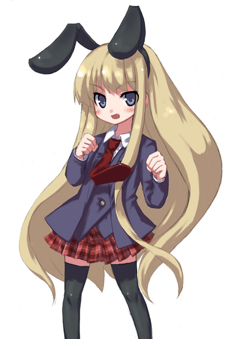 gozen shinshi, original, animal ears, blazer, jacket, rabbit ears, school uniform, solo, thighhighs, zettai ryouiki