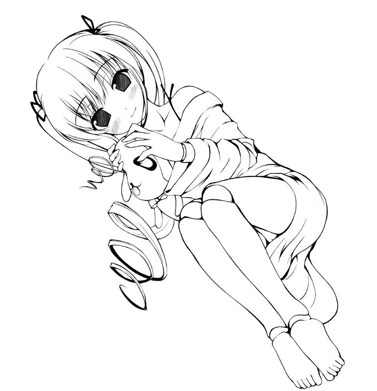 nullken, kunkun, shinku, rozen maiden, 00s, barefoot, bottomless, doll joints, feet, greyscale, joints, monochrome, solo