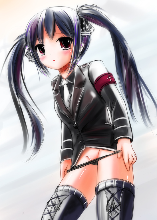 mar (artist), marneko, kooh (pangya), pangya, 1girl, female focus, panties, panty pull, solo, thighhighs, underwear